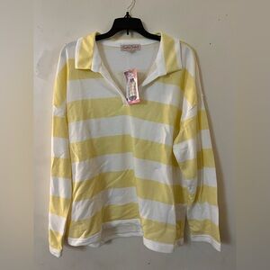 Yellow and White Striped Women's Top